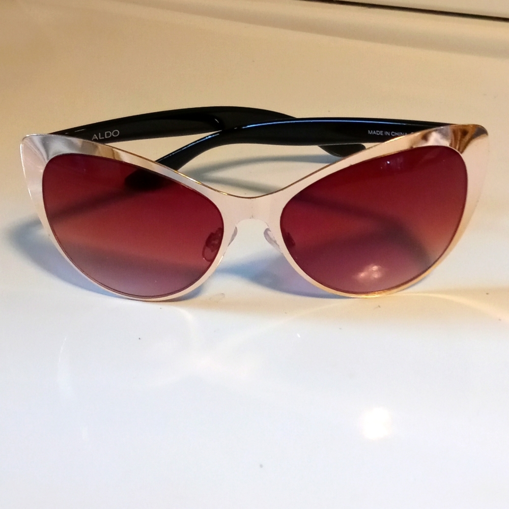 Aldo Gold Metal Frame Sunglasses with Burgundy Lenses